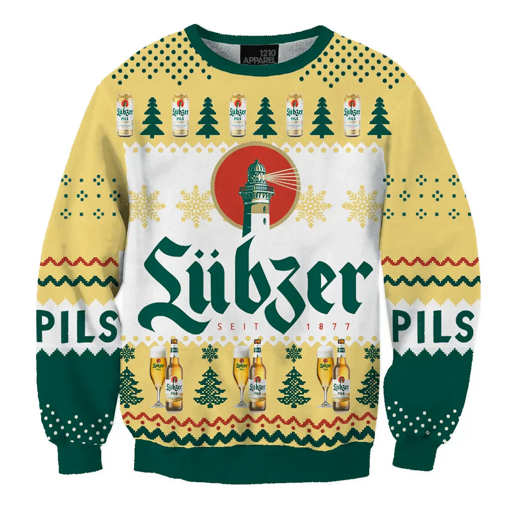 Unisex Lübzer Premium Pils Beer 3D Ugly Christmas Sweater For Men & Women Christmas Gift Sweater BH1175 - WeCustomit