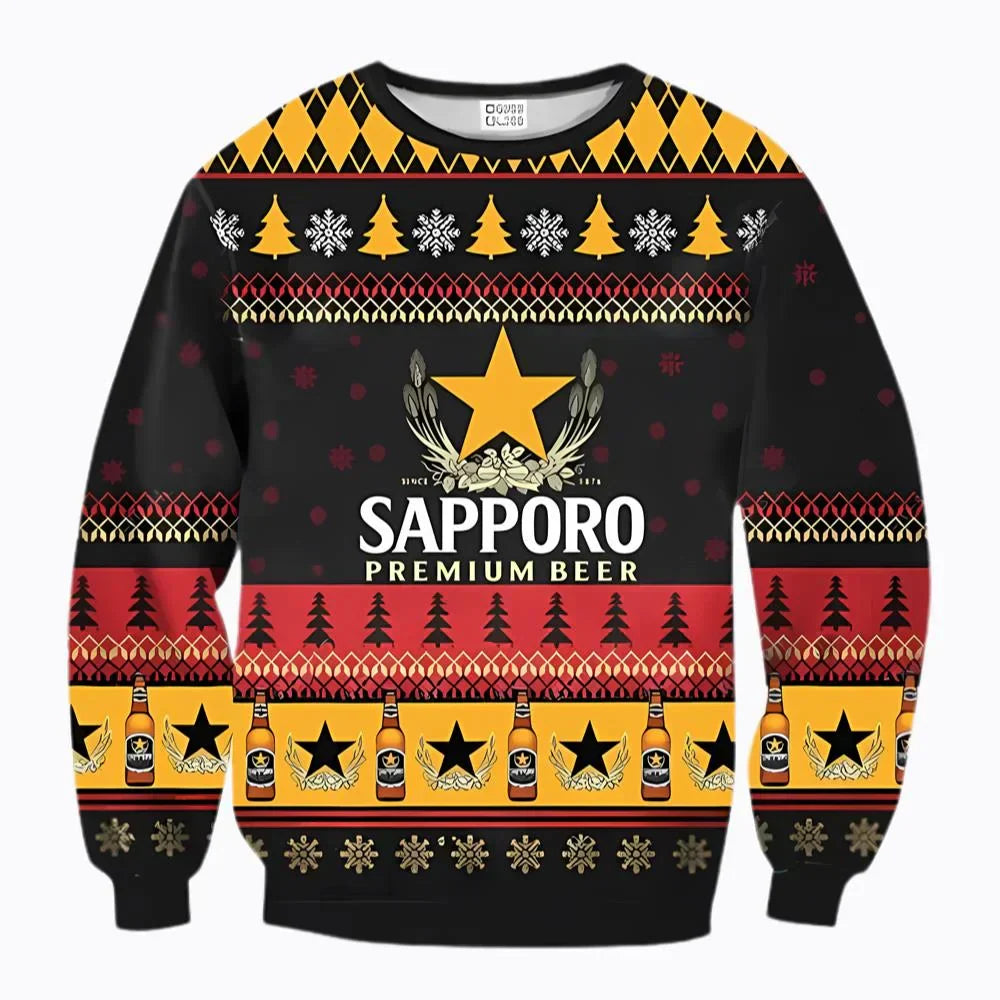 Unisex Sapporo Beer 3D Ugly Christmas Sweater For Men & Women Christmas Gift Sweater BH1244 - WeCustomit