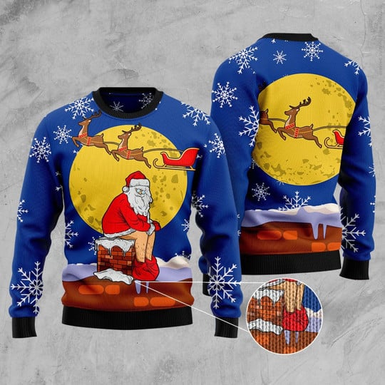 Funny Santa Xmas Reindeer Blue Ugly Christmas Sweater For Men & Women Christmas Gift Sweater US3277 - WeCustomit
