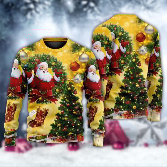 Xmas Tree Yellow Santa Claus Ugly Christmas Sweater For Men & Women Christmas Gift Sweater US3294 - WeCustomit