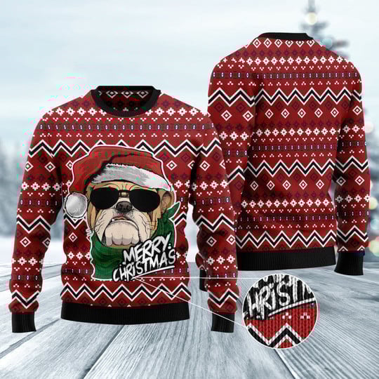 Bulldog Merry Christmas Ugly Christmas Sweater For Men & Women Christmas Gift Sweater US3274 - WeCustomit