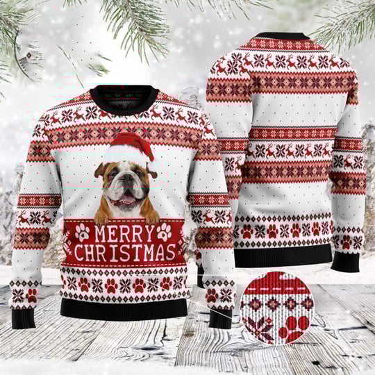 Merry Christmas Bulldog Red Ugly Christmas Sweater For Men & Women Christmas Gift Sweater US3263 - WeCustomit