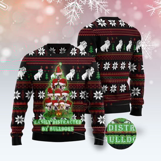 Bulldog Pine Tree Ugly Christmas Sweater For Men & Women Christmas Gift Sweater US3268 - WeCustomit