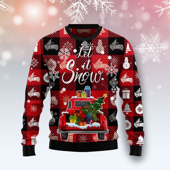 Red Truck Let It Snow Ugly Christmas Sweater For Men & Women Christmas Gift Sweater US2907 - WeCustomit