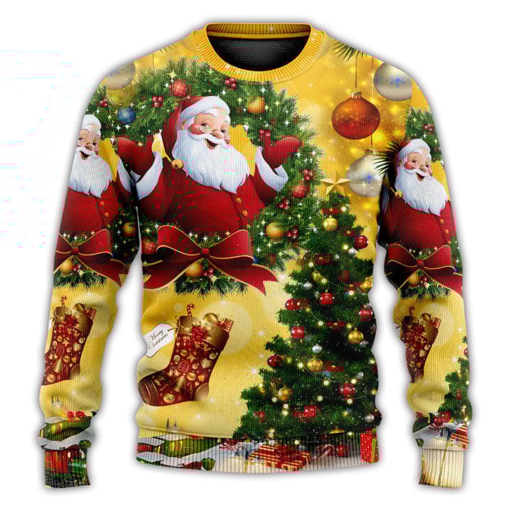 Xmas Tree Yellow Santa Claus Ugly Christmas Sweater For Men & Women Christmas Gift Sweater US3294 - WeCustomit