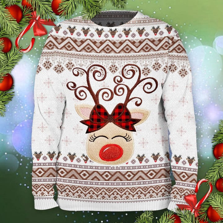 Cute Reindeer Ugly Christmas Sweater For Men & Women Christmas Gift Sweater US3279 - WeCustomit