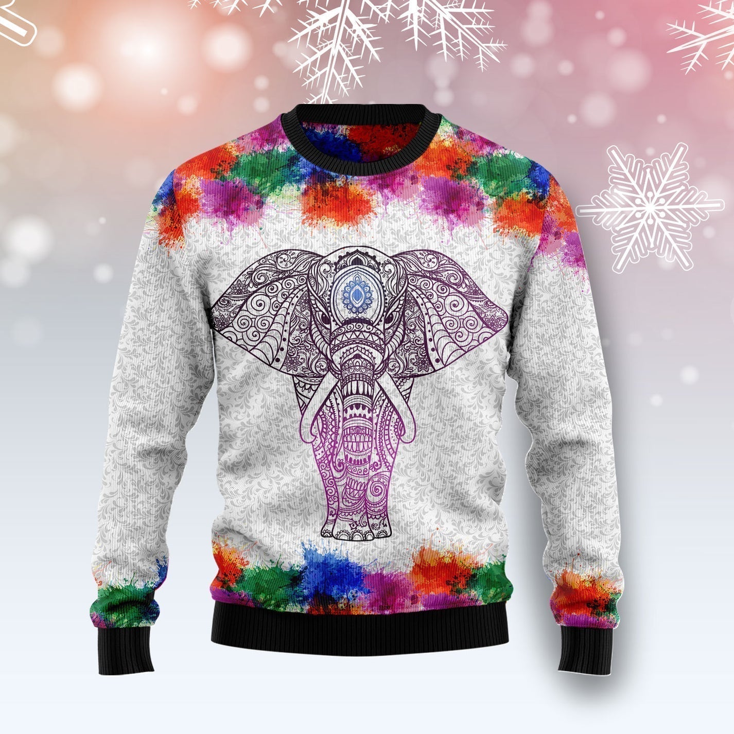 Elephant Mandala Color Ugly Christmas Sweater For Men & Women Christmas Gift Sweater US3402 - WeCustomit