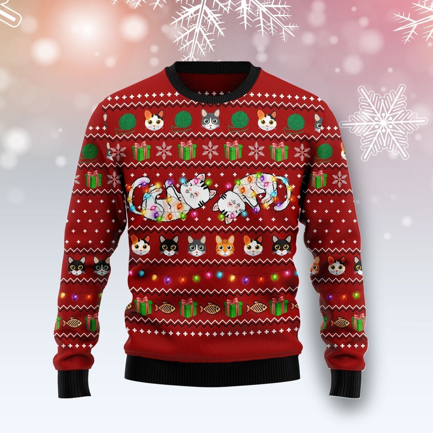 Cat Light Ugly Christmas Sweater For Men & Women Christmas Gift Sweater US3057 - WeCustomit