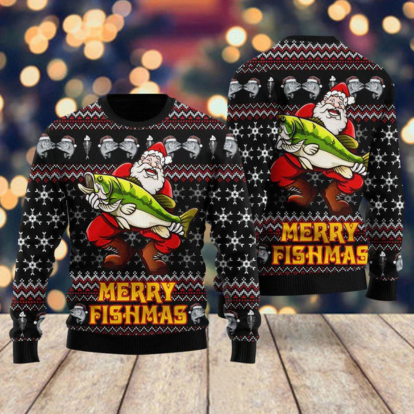Merry Fishmas Santa Loves Fishing Ugly Christmas Sweater For Men & Women Christmas Gift Sweater US2249 - WeCustomit