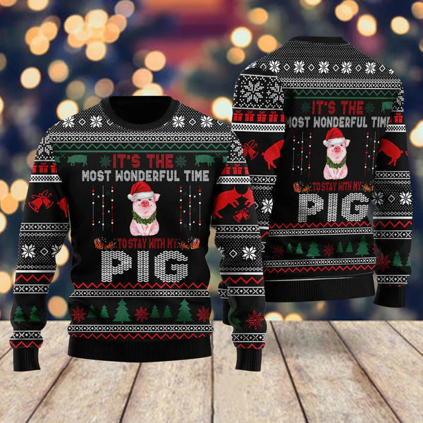 It‘s The Most Wonderful Time To Stay With My Pig Ugly Christmas Sweater For Men & Women Christmas Gift Sweater US2362 - WeCustomit