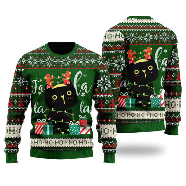 Black Cat Falalala Ugly Christmas Sweater For Men & Women Christmas Gift Sweater US1823 - WeCustomit