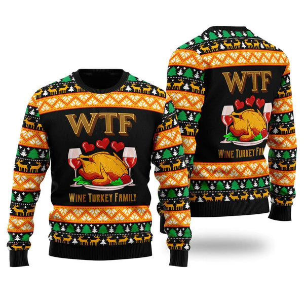 Wine Turkey Family Happy Thanksgiving Ugly Christmas Sweater For Men & Women Christmas Gift Sweater US2250 - WeCustomit