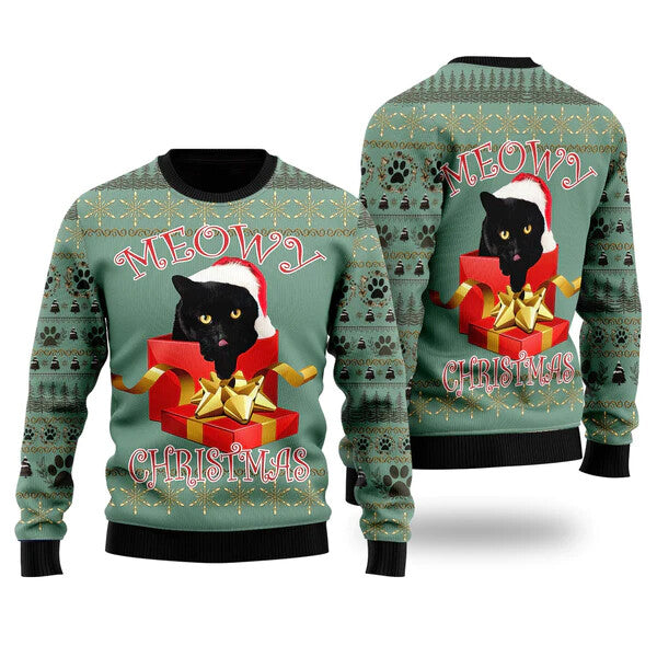 Black Cat Gift Ugly Christmas Sweater For Men & Women Christmas Gift Sweater US1658 - WeCustomit