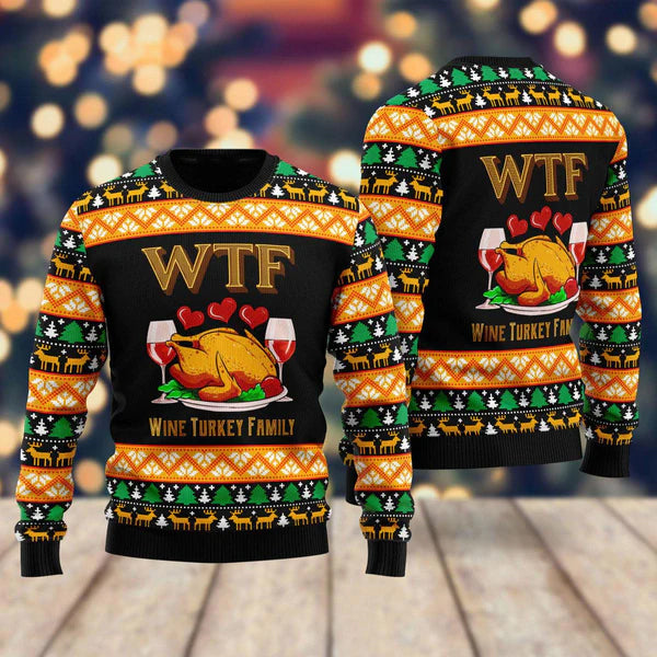 Wine Turkey Family Happy Thanksgiving Ugly Christmas Sweater For Men & Women Christmas Gift Sweater US2250 - WeCustomit