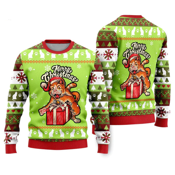 Funny Cat Merry Christmas Ugly Christmas Sweater For Men & Women Christmas Gift Sweater US1115 - WeCustomit