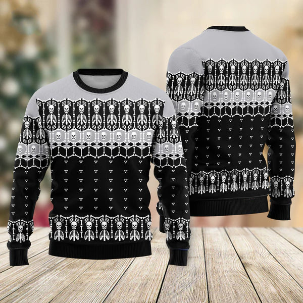 Black And White Skeleton Ugly Christmas Sweater For Men & Women Christmas Gift Sweater US2363 - WeCustomit