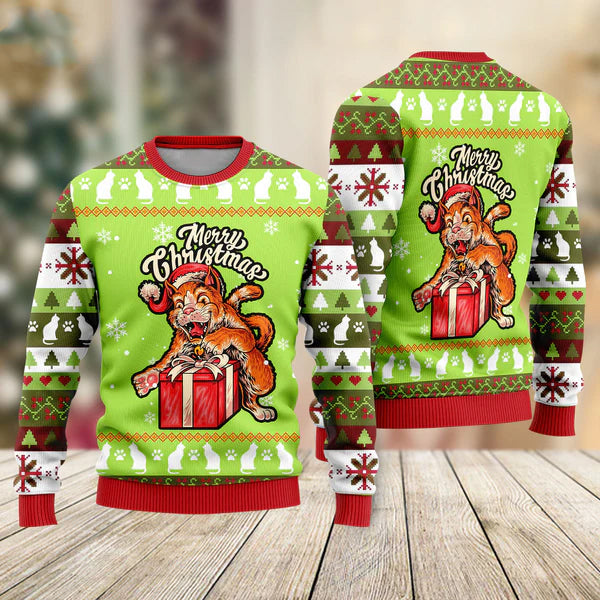 Funny Cat Merry Christmas Ugly Christmas Sweater For Men & Women Christmas Gift Sweater US1115 - WeCustomit
