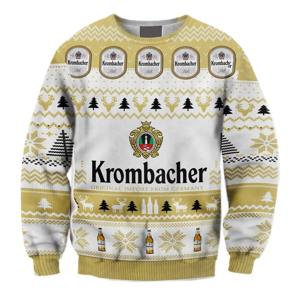Unisex Krombacher Beer Printed Ugly Christmas Sweater For Men & Women Christmas Gift Sweater BH1060 - WeCustomit
