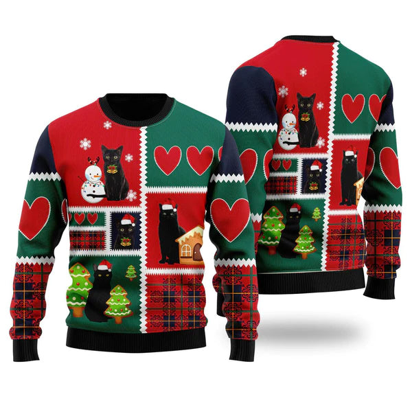 Black Cat Snow Ugly Christmas Sweater For Men & Women Christmas Gift Sweater US1660 - WeCustomit
