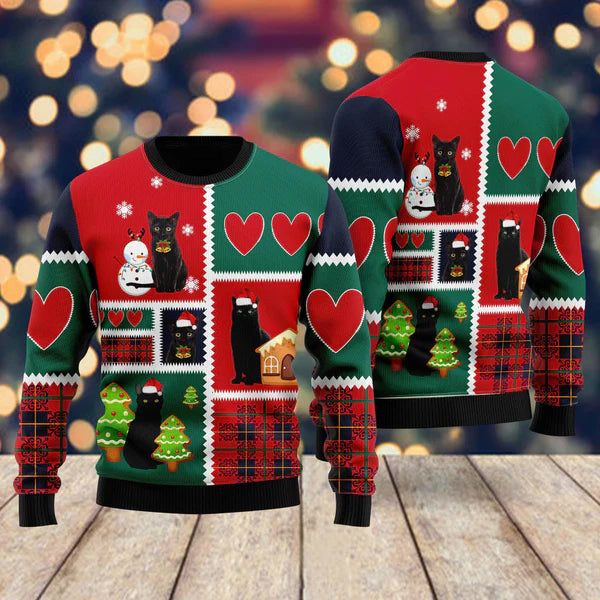 Black Cat Snow Ugly Christmas Sweater For Men & Women Christmas Gift Sweater US1660 - WeCustomit