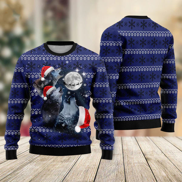 Wolf Under The Moon Ugly Christmas Sweater For Men & Women Christmas Gift Sweater US1755 - WeCustomit