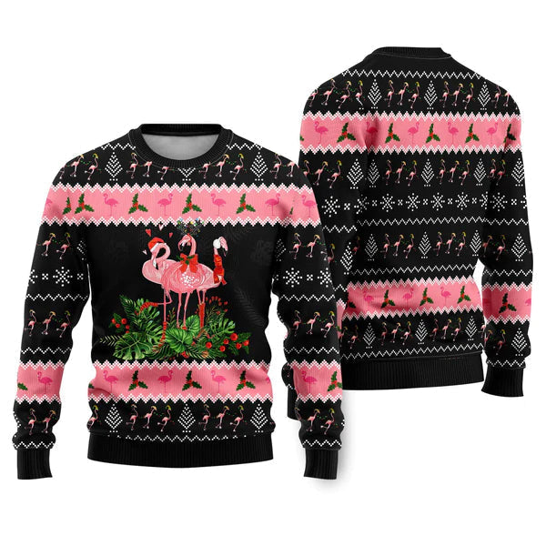 Flamingo Jingle Bell Tropical Ugly Christmas Sweater For Men & Women Christmas Gift Sweater US1665 - WeCustomit