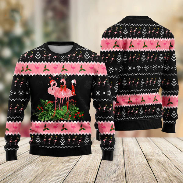 Flamingo Jingle Bell Tropical Ugly Christmas Sweater For Men & Women Christmas Gift Sweater US1665 - WeCustomit