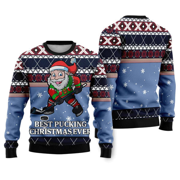 Funny Santa Playing Hockey Ugly Christmas Sweater For Men & Women Christmas Gift Sweater US1667 - WeCustomit