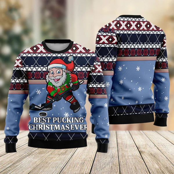 Funny Santa Playing Hockey Ugly Christmas Sweater For Men & Women Christmas Gift Sweater US1667 - WeCustomit