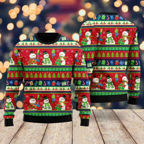 Christmas Snowman With Gifts Ugly Christmas Sweater For Men & Women Christmas Gift Sweater US1129 - WeCustomit