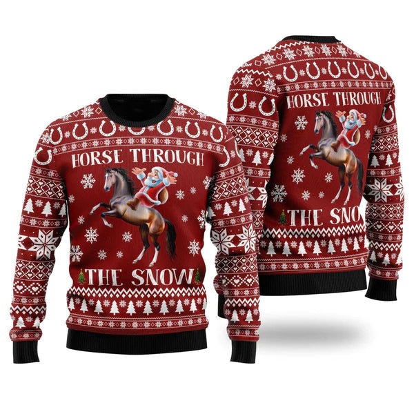 Horse Through The Snow Ugly Christmas Sweater For Men & Women Christmas Gift Sweater US1756 - WeCustomit