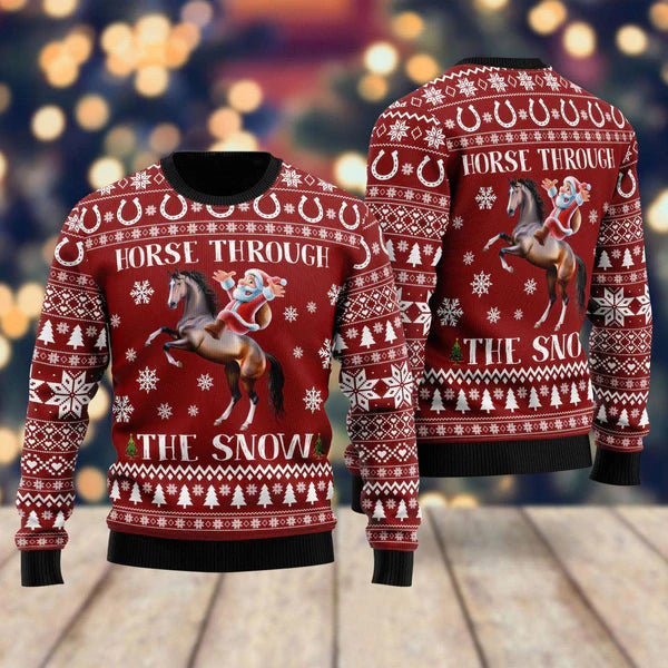 Horse Through The Snow Ugly Christmas Sweater For Men & Women Christmas Gift Sweater US1756 - WeCustomit