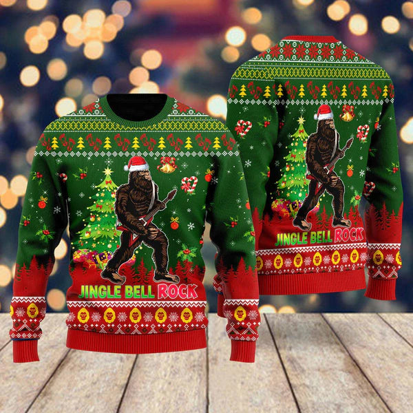 Jingle Bell Rock Bigfoot Playing Guitar Ugly Christmas Sweater For Men & Women Christmas Gift Sweater US2273 - WeCustomit
