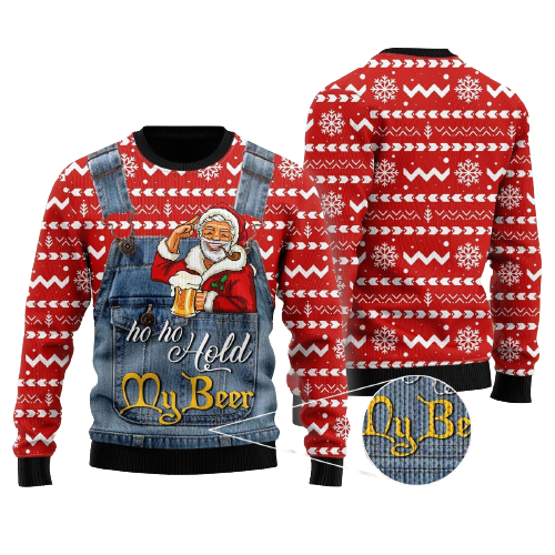 Ho Ho Hold My Beer Santa Ugly Christmas Sweater For Men & Women Christmas Gift Sweater US1203 - WeCustomit