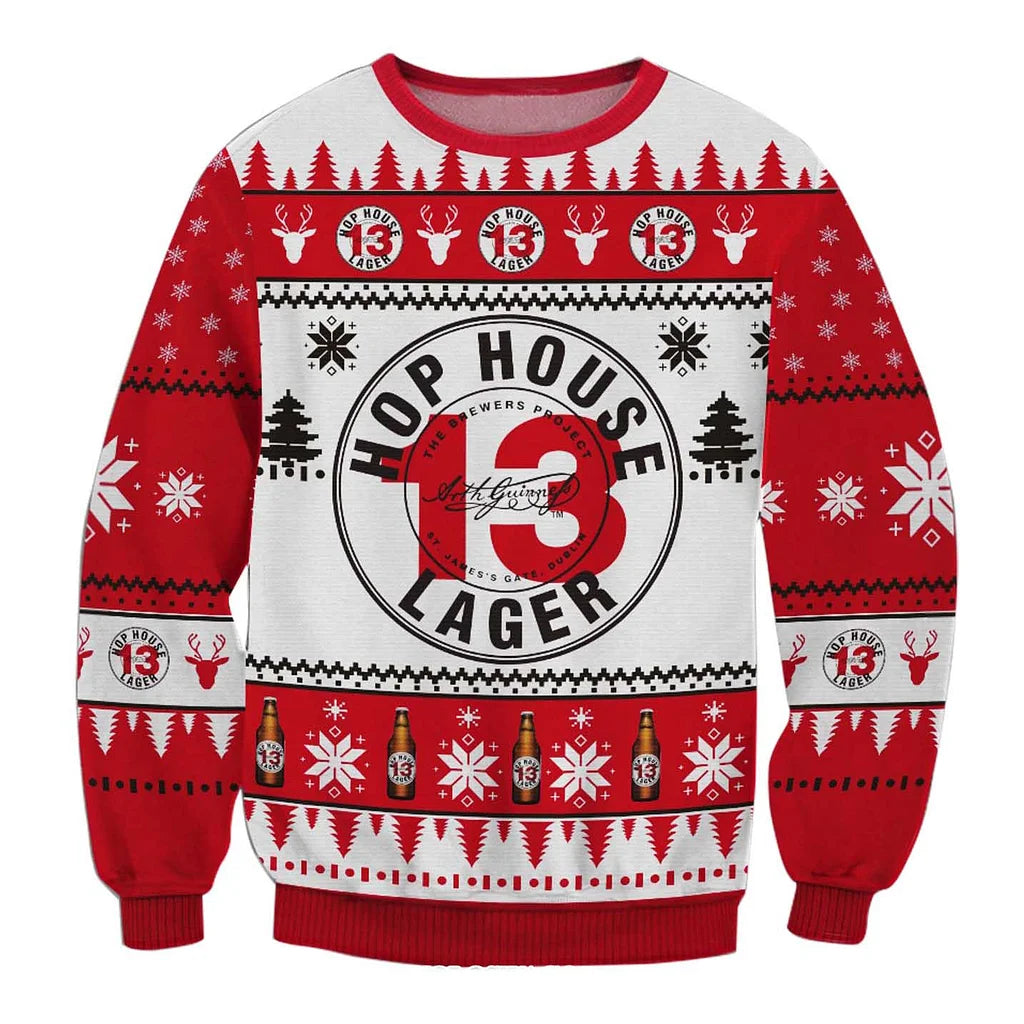 Unisex Hop House 13 Lager 3D Ugly Christmas Sweater For Men & Women Christmas Gift Sweater BH1195 - WeCustomit
