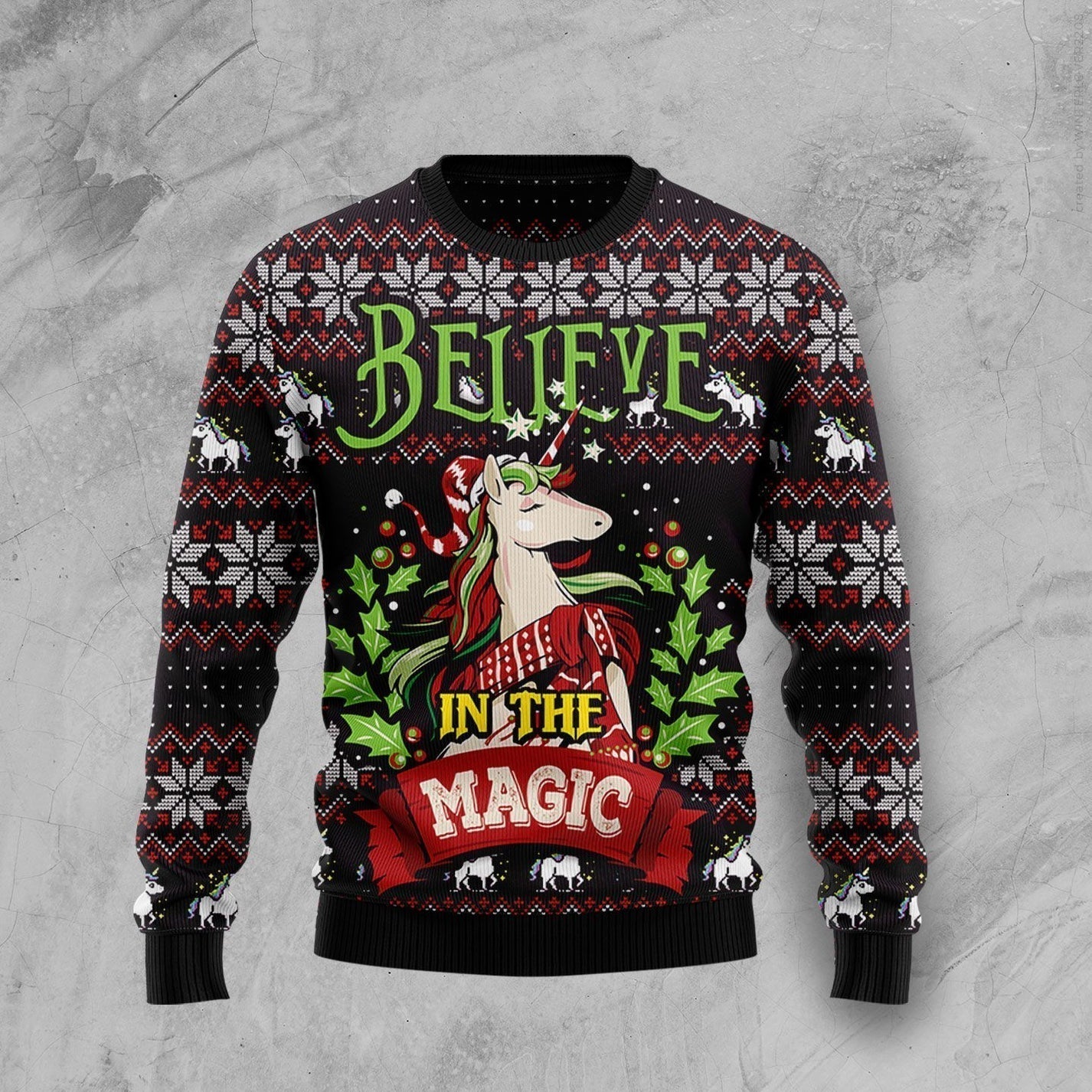 Unicorn Believe In The Magic Ugly Christmas Sweater For Men & Women Christmas Gift Sweater US3597 - WeCustomit