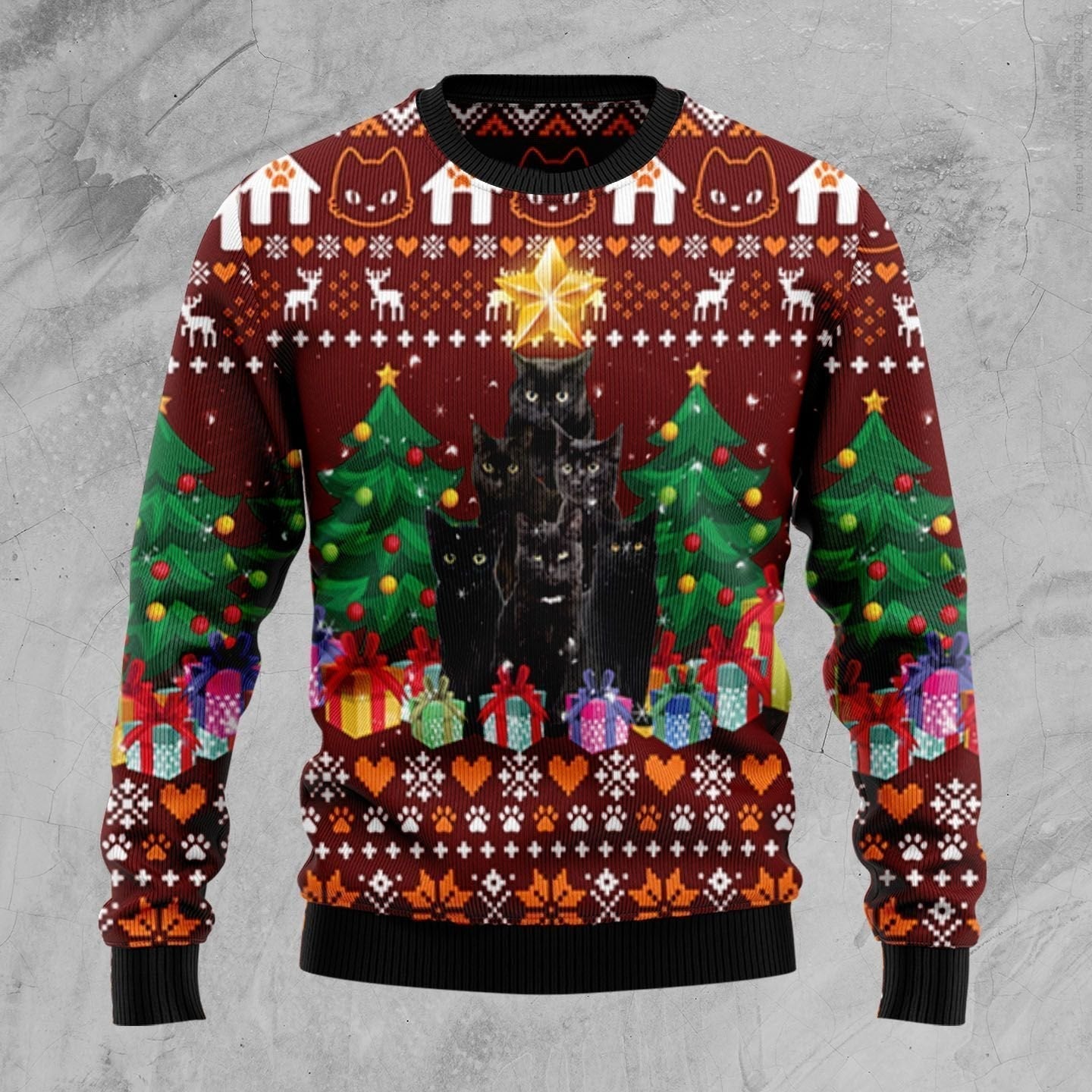 Black Cat Pine Tree Ugly Christmas Sweater For Men & Women Christmas Gift Sweater US2846 - WeCustomit
