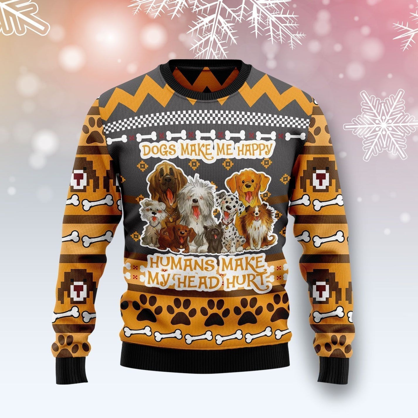 Dogs Make Me Happy Ugly Sweater For Men & Women Christmas Gift Sweater US2853 - WeCustomit