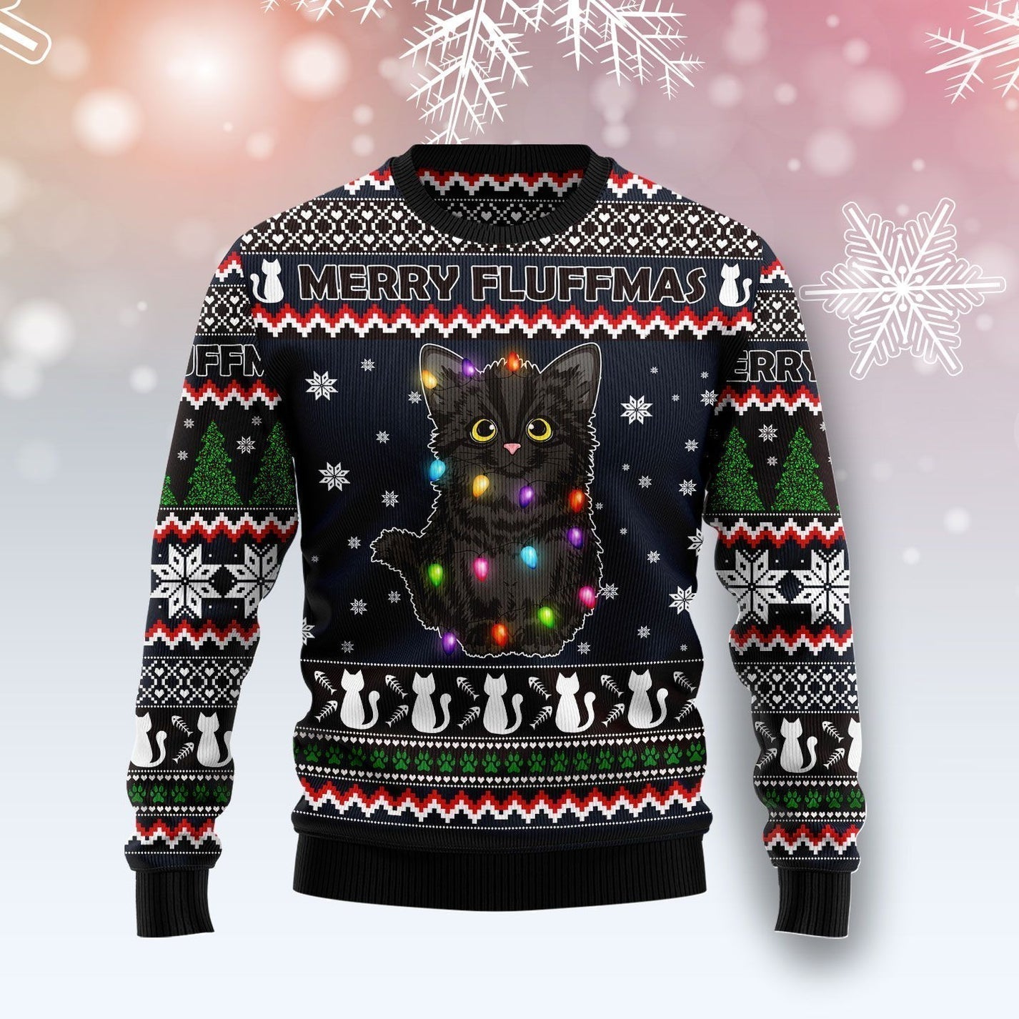 Black Cat Fluffmas Ugly Christmas Sweater For Men & Women Christmas Gift Sweater US3409 - WeCustomit