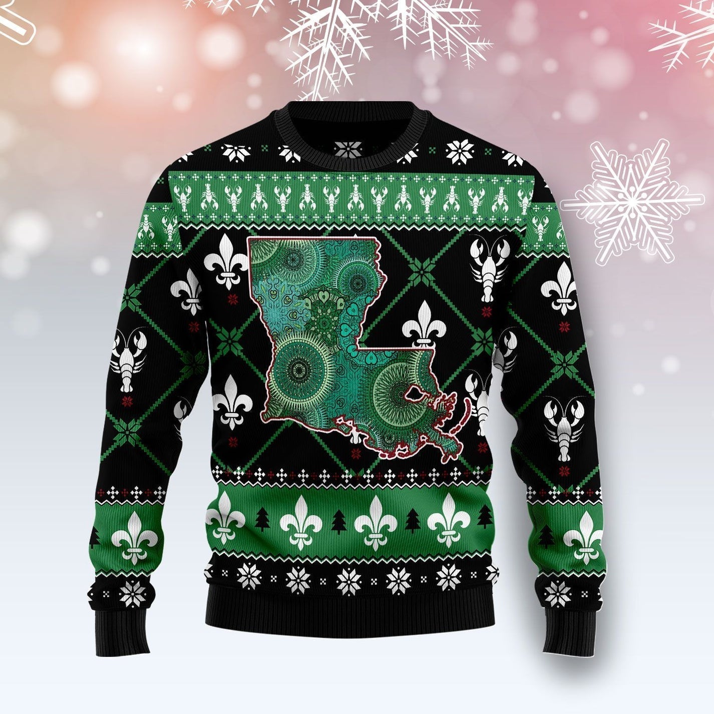 Louisiana USA Symbols Pattern Ugly Christmas Sweater For Men & Women Christmas Gift Sweater US3587 - WeCustomit