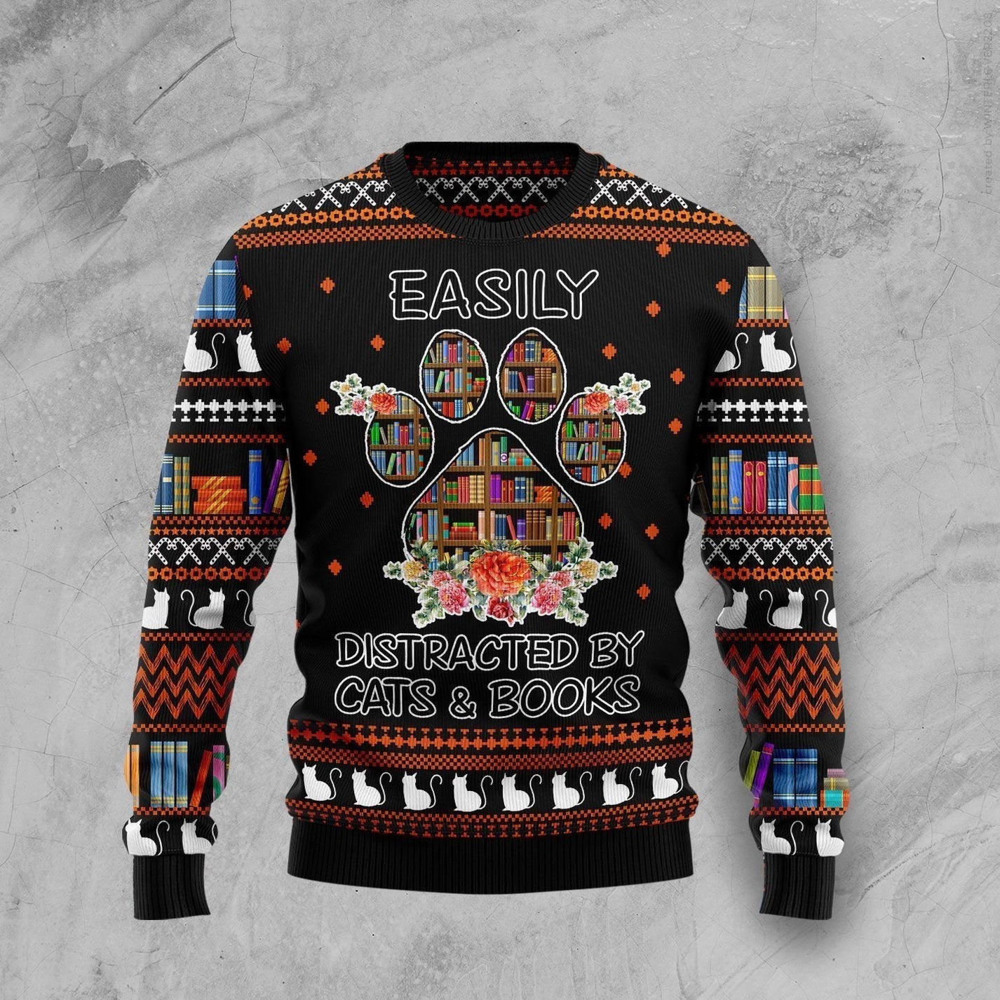 Cat And Books Christmas Ugly Christmas Sweater For Men & Women Christmas Gift Sweater US3540 - WeCustomit