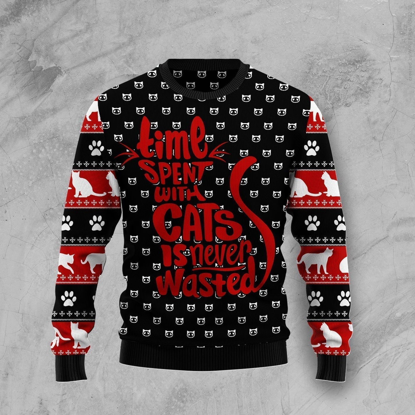Time With Cat Christmas Ugly Christmas Sweater For Men & Women Christmas Gift Sweater US3539 - WeCustomit
