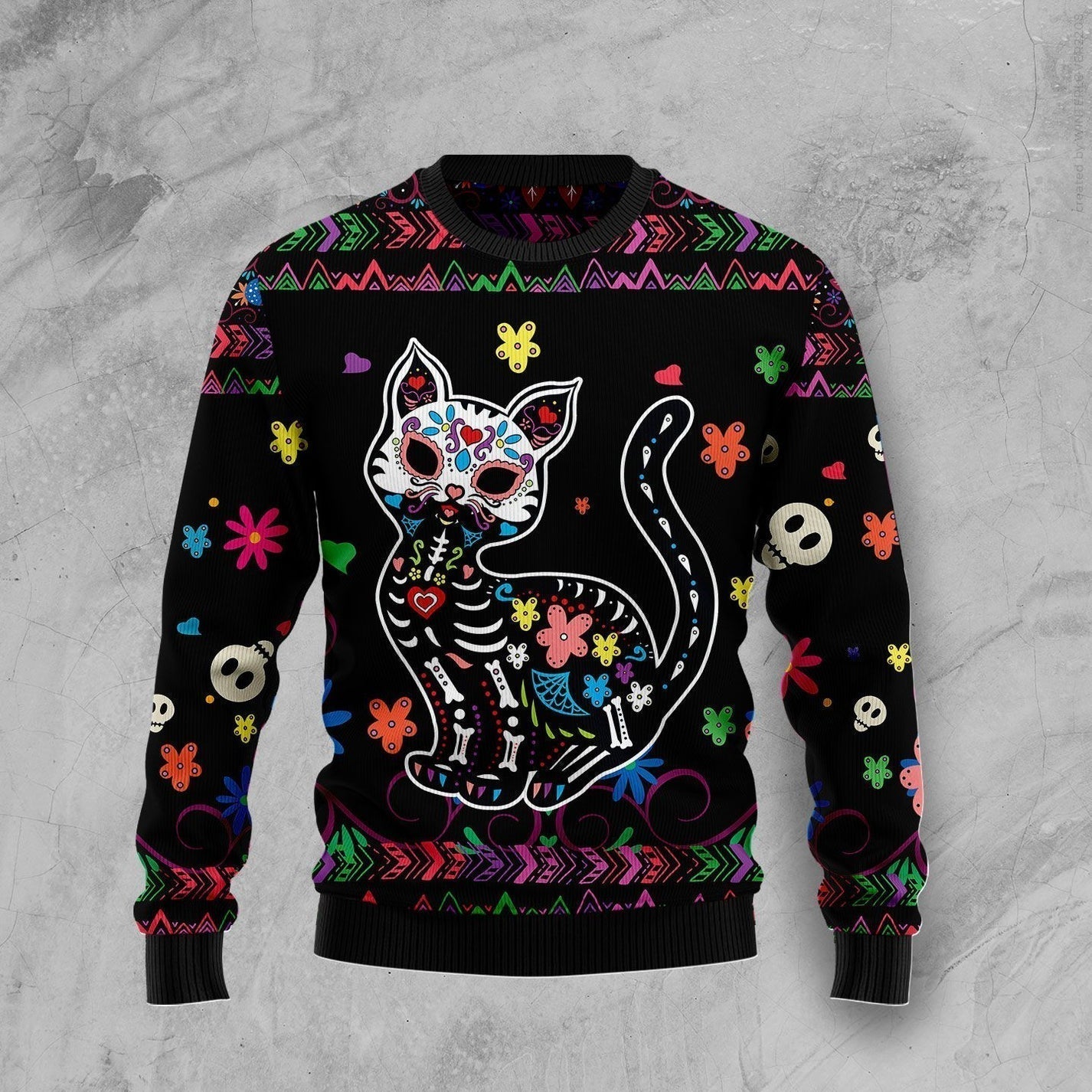 Cat Sugar Skull Ugly Christmas Sweater For Men & Women Christmas Gift Sweater US3412 - WeCustomit