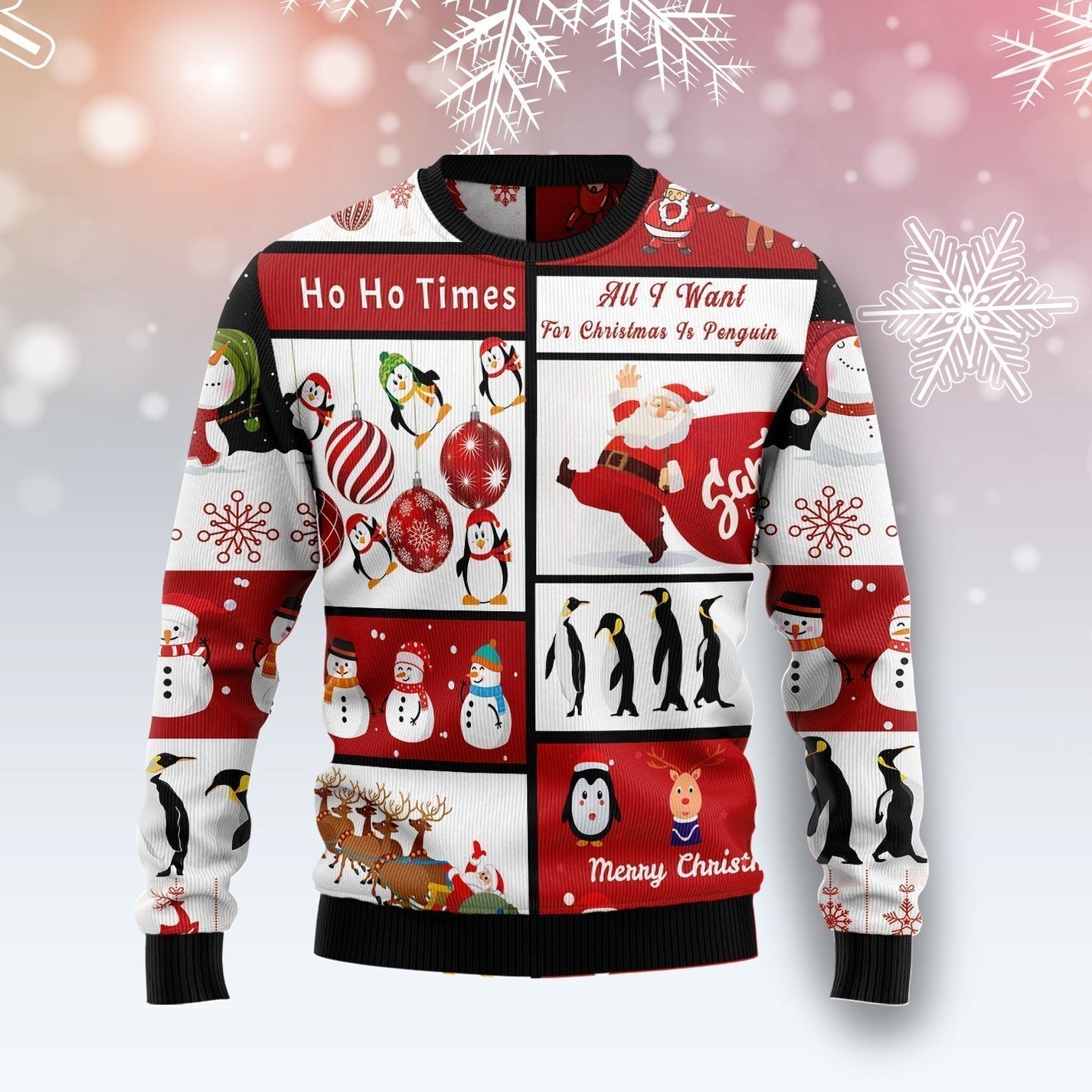 Cute Penguin Santa Claus Ugly Christmas Sweater For Men & Women Christmas Gift Sweater US3585 - WeCustomit
