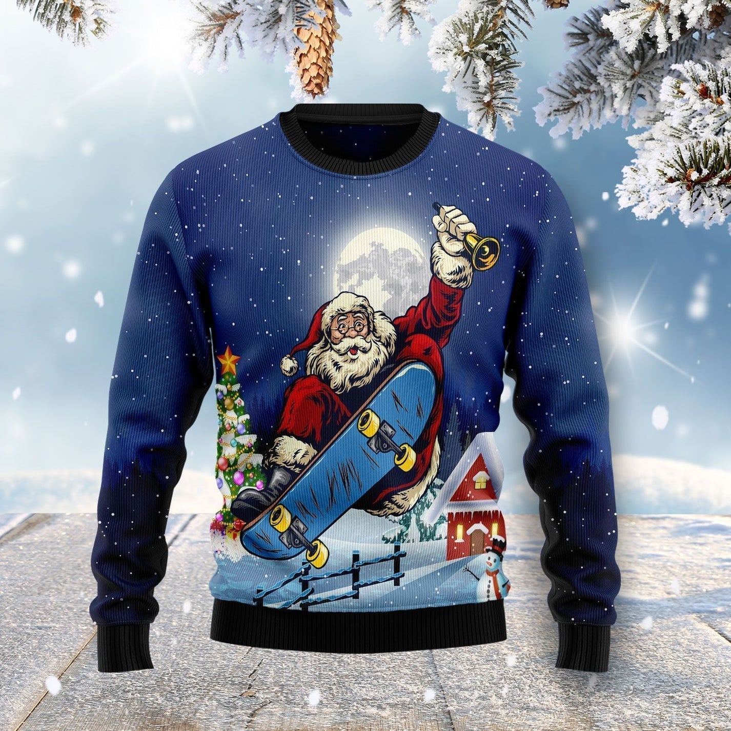 Santa Claus Playing Skateboard Ugly Christmas Sweater For Men & Women Christmas Gift Sweater US3562 - WeCustomit