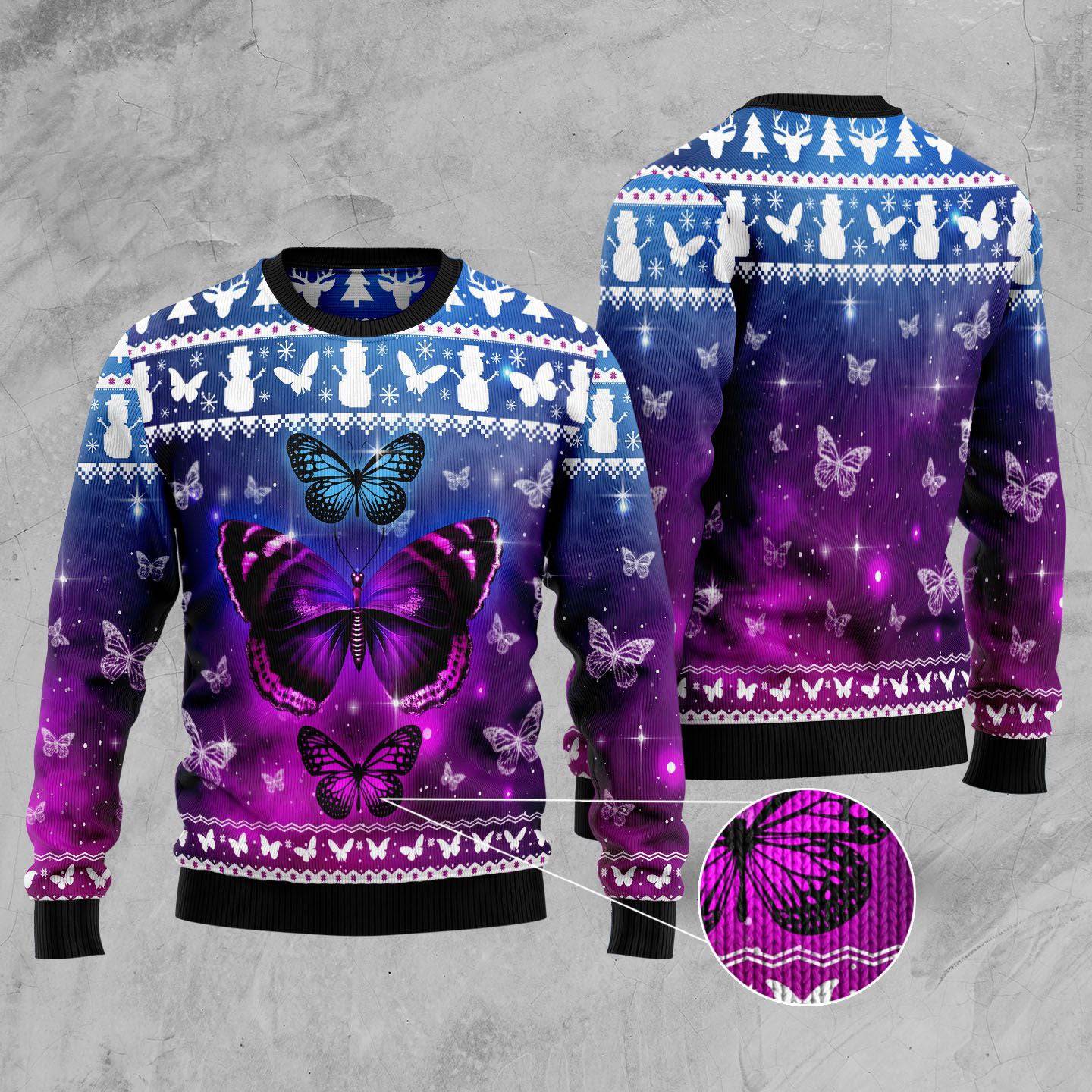 Purple Butterfly Ugly Christmas Sweater For Men & Women Christmas Gift Sweater US2387 - WeCustomit