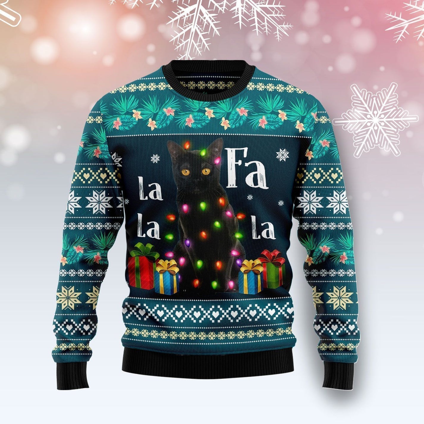Black Cat Falalala Ugly Christmas Sweater For Men & Women Christmas Gift Sweater US3366 - WeCustomit