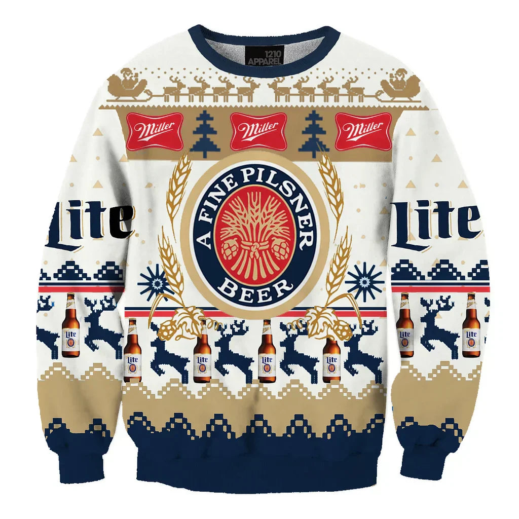 Unisex Miller Lite Beer 3D Ugly Christmas Sweater For Men & Women Christmas Gift Sweater BH1230 - WeCustomit