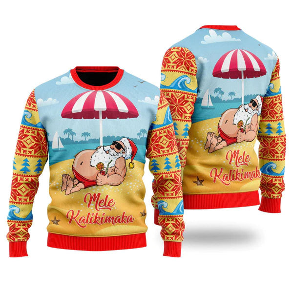Santa Claus Beach Ugly Christmas Sweater For Men & Women Christmas Gift Sweater US2296 - WeCustomit
