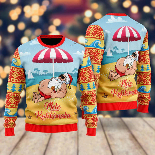 Santa Claus Beach Ugly Christmas Sweater For Men & Women Christmas Gift Sweater US2296 - WeCustomit